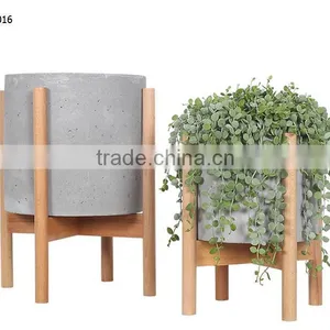 Walnut / Beech Wood Stand With Smooth Matte Pot Concrete Planter Pot thumbnail-1