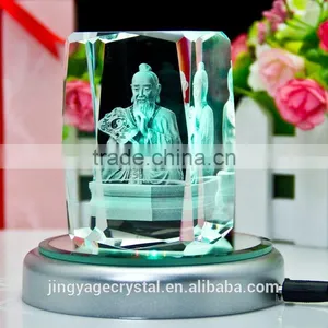 3D Laser Figure of Buddha Crystal Cube Souvenirs With LED Light Base thumbnail-2