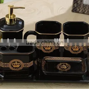 Royal Elegant European Style Golden Ceramic Bathroom Accessory Set in 6 Pcs, Classic Bathroom Set Cup, Dispenser BF12-03254c thumbnail-4
