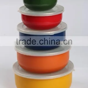 Hot Sale Enamel Storage Bowl Mixing Bowl Salad Bowl With PP Lid Food Container thumbnail-2