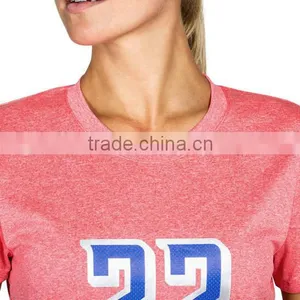 Basketball-Jersey-Design-2017 Women V Neck Short Sleeves Lightweight Soft Fabric 150g Cotton Spandex Basketball T-shirt thumbnail-3