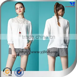 Long Sleeves White Lace Decoration Chiffon Style Blouse thumbnail-4