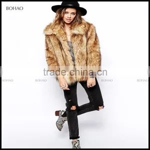 Hot Sale Outdoor Women Winter Fake Fur Jacket With Fuax Fur Big Collar thumbnail-1
