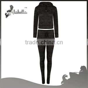 New Womens Cropped Hooded Sweater Top Tracksuit Joggers Pants Lounge Wear Set thumbnail-2