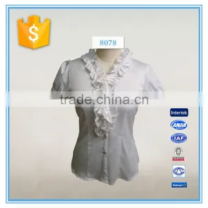 Grace Ruffle Neck Design Silk White Shirt For Ladies thumbnail-1