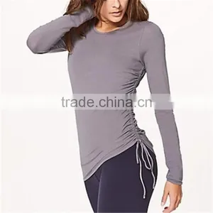Women Grid Shirt With Long Sleeve With Side Ruffle Tshirts thumbnail-1