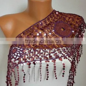 Sequin Floral Scarf Shawl Scarf - Bellydance - Cowl Scarf Women's Fashion Accessories thumbnail-3