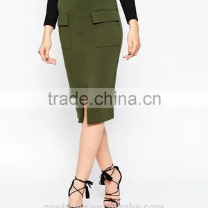 High Waist Long Skirt With Pocket Front Split Pencil Skirt thumbnail-5
