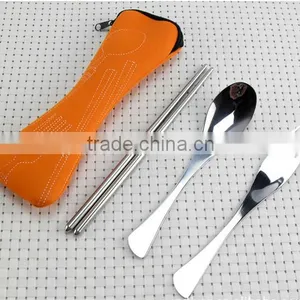 3 Pcs/lot New Fork Spoon Chopstick Travel Stainless Steel Cutlery thumbnail-4