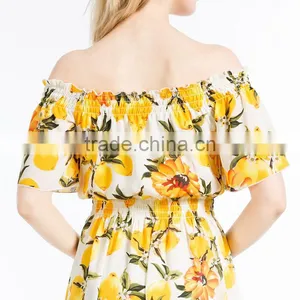 Summer Ladies Latest Fashion Boat Neck Printed Chiffon Dress Designs Women Off Shoulder Casual Dress thumbnail-6