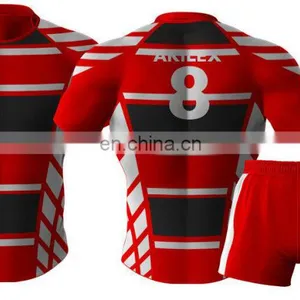 Manufacture Red Custom Design Sublimation Rugby Jersey With Socks thumbnail-6