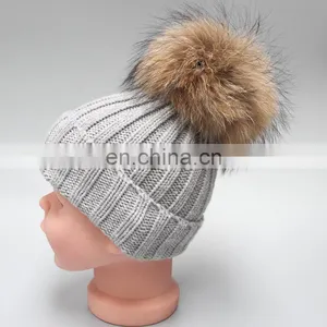 Plain Winter Knitted Hat With Pom Pom ,children Kid Knitting Cap thumbnail-3