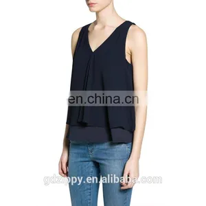 Wholesale China Women Clothing Sleeveless Double-deck Chiffon Top For Ladies 2016 thumbnail-3