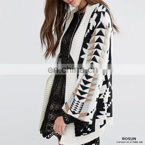 2016 Patterned Design Women Sweater Autumn and Winter Chunky Knit Notch Detail Jacquard Female Cardigan thumbnail-4