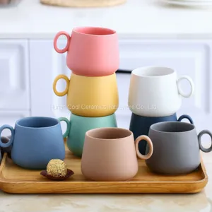 Wholesale Customized Logo Milk Coffee Cup Makaron Color Plain Clay Ceramic Mugs With Handle thumbnail-4