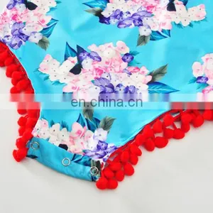 Cute Design Flutter Sleeve Infant Body Suit Flower Printed Newborn Baby Romper thumbnail-6