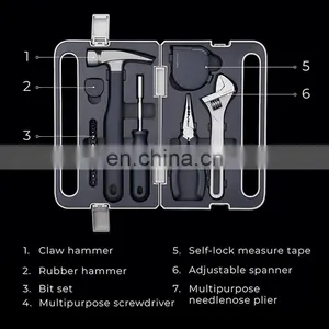 HOTO Hand Tool Set Repair Hand Tool Box Portable Safety Hammer Tape Measure Pliers Home Installation thumbnail-3
