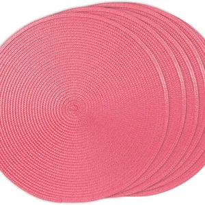 Round Pink Color Braided Placemats 15 Inch for Natural Woven Heat Resistant Place Mats Set of 6 thumbnail-1
