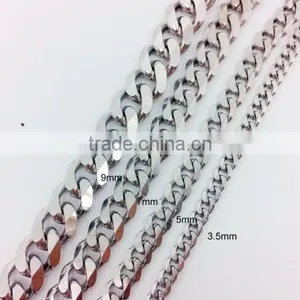 High Polished Mens Faceted Flat Curb Link Stainless Steel Chain Necklace thumbnail-1
