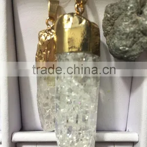 2016 Gold Covering Crack Crystal Pendant Necklace Aquamarine Citrine Rose Quartz Clear Green Natural Crystal Necklace For Women thumbnail-4