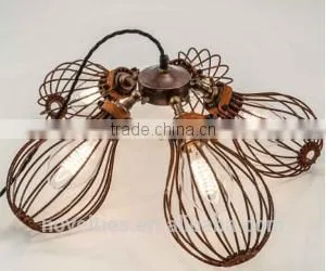 Vintage Loft Warehouse Rust Cage Chandelier 5 Edison Lights thumbnail-3