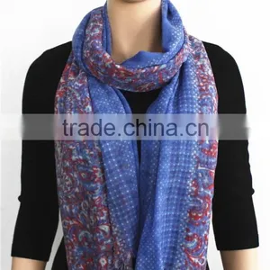Dot and Flower Printed Wool Scarf thumbnail-1
