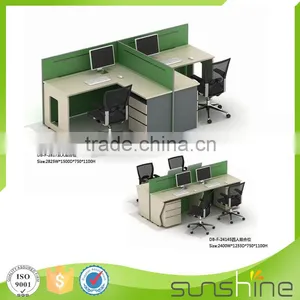 2016 Furniture Round Workstation for 4 Person White Oak Tabletop and Green Partition thumbnail-4