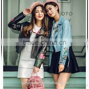 Latest Fashionable Ladies Embroidered Real Leather Jackets Short Wool Coat Girlfriends Best Gifts thumbnail-1