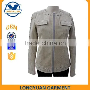 New Design Fashionable Suede pu Leather Jacket With Fake Pockets for Woman 2016 thumbnail-1