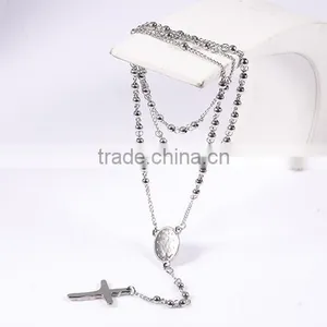 Most Popular New Fashion Jesu Cross Silver Beads Chain Necklace for Christmas Gift thumbnail-3