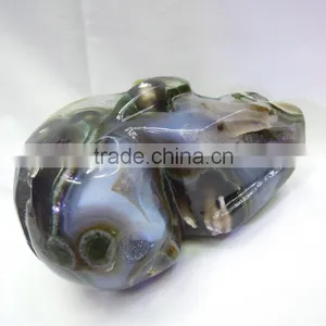 100% Natural Tiger Eye Crystal Skull Carving Crystal Healing Crystal Stone Skull With Geode Good for Collection thumbnail-6