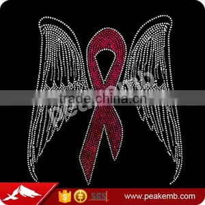 Pink Ribbon Rhinestone Transfer Wing Hotfix Heat Transfer Motif thumbnail-1