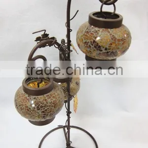Handmade Mosaic Glass Lantern With Iron Stand thumbnail-1