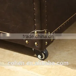 2016 Factory Direct Sale Home Furniture Europe Design Retro Vintage Style Living Room Wine Cabinet Covered by Top Grain Leather thumbnail-6