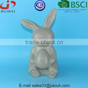 BSCI Audit QUANZHOU Factory EASTER Bunny Funny Ceramic Rabbits, Porcelain Animal Figurines thumbnail-1