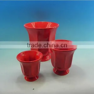 3pcs Red Color Ceramic Garden Planter Pot thumbnail-1