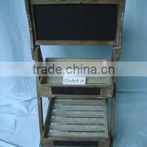 2 Tiers Antique Wood Flower Display Stand With Blackboard thumbnail-1