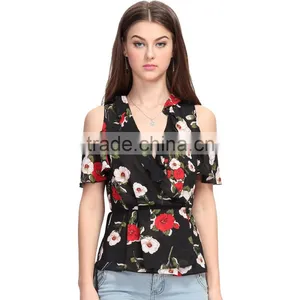 Woman Back Neck Design Chiffon Latest Fashion Image New Printed Blouse thumbnail-3