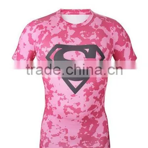 Custom Made Short Sleeve Pink Sublimation Compression Shirt Rash Guard 2016 Super Man thumbnail-1