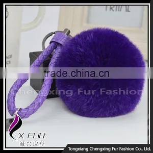 CX-R-24 Rabbit Fur Pom Pom Promotional Gift Fur Ball Keychain Mobile Phone Strap thumbnail-2