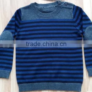 High Quality Kids Children 100% Pure Cotton Plain Elbow Patch Sweater(DK22F) thumbnail-1