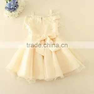 2017 Baby Girl Party Dress Children Frocks Designs Lace Sexy Harness Apricot Lovely Cotton Net Birthday Party Dresses thumbnail-2