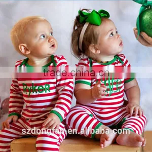 Newborn Baby Christmas Pajamas Red and White Stripe Set Unique Boy or Girl Names Monogram Personalized Sleepwear thumbnail-1