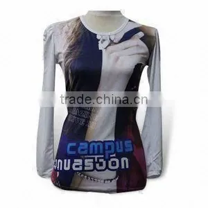 95% Polyester Women's Printed T-shirt, Available With Long Sleeves thumbnail-1