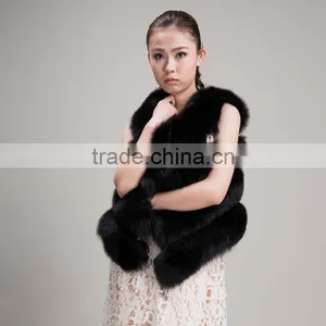 Myfur Warm Black Real Fox Fur Waistcoat for Women and Girl thumbnail-1