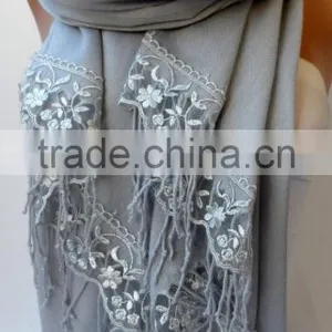 Silver Gray French Lace Light Gray Pashmina Shawls Soft Lightweight Scarf Bridesmaid Pashmina Women Wedding Trend Feminine Gifts thumbnail-5