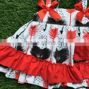 Infant Baby Girls Boutique Clothing Sets Toddler Outfits Baby Feather Red Swing Top Outfits With Match Headband thumbnail-5