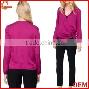 Daily Fit Long Sleeve Wrap-style Lady Blouse for Middle Aged Women thumbnail-1