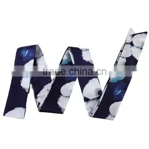 Chiffon Multifunction Skinny Scarf White Navy Blue Flower Choker thumbnail-2