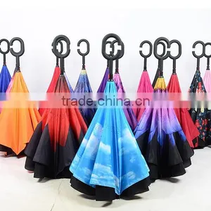 New Product 23 Inch 8 Ribs Double Layer C Handle Umbrella Reverse thumbnail-1
